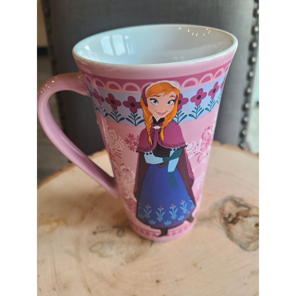 Disney Store Frozen Princess Anna Mug Elsa Tall‎ Coffee Tea PINK Winter Holiday